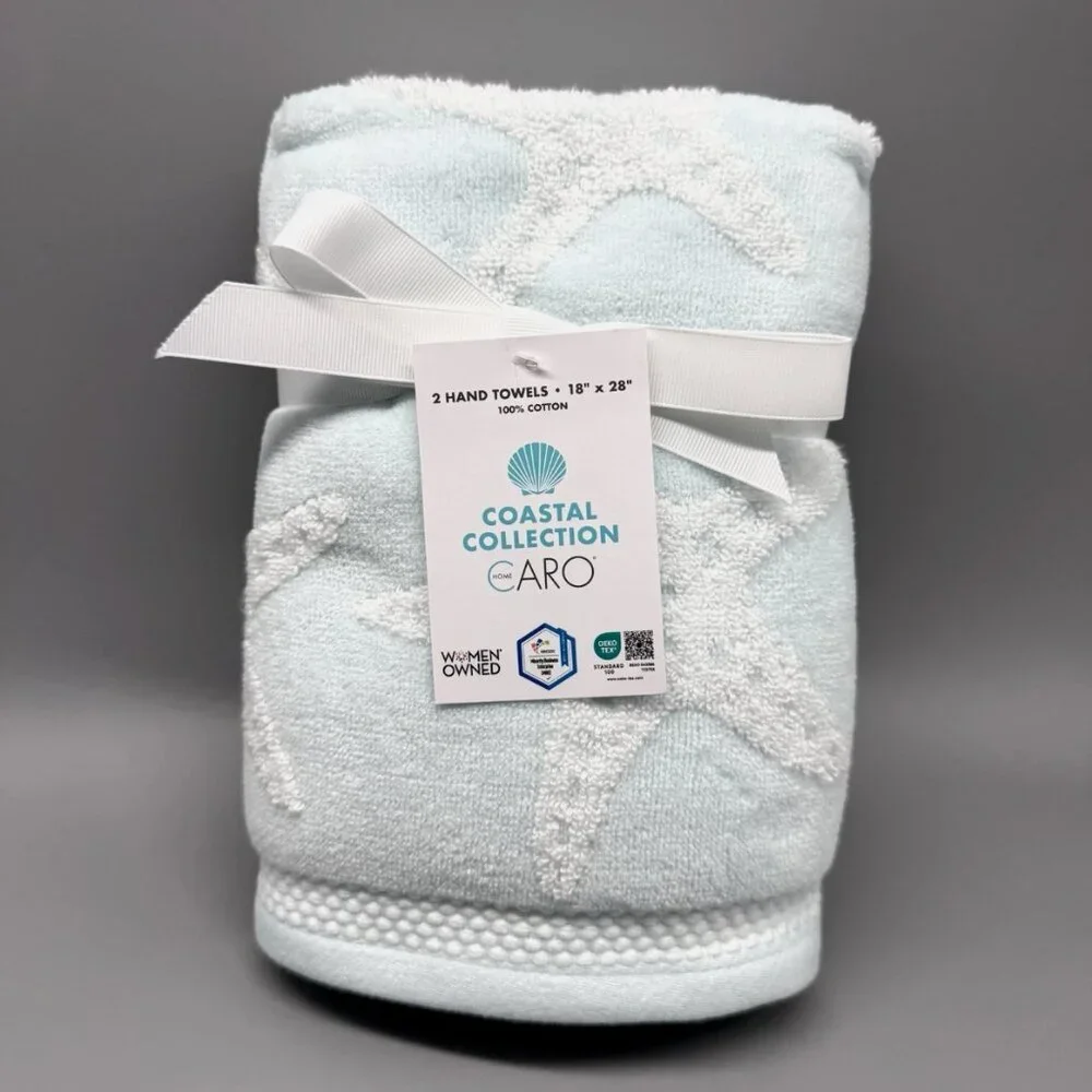 4pc Caro Home Light Blue Starfish 2 Bath 2 Hand Towel Set Ocean Coastal Beach